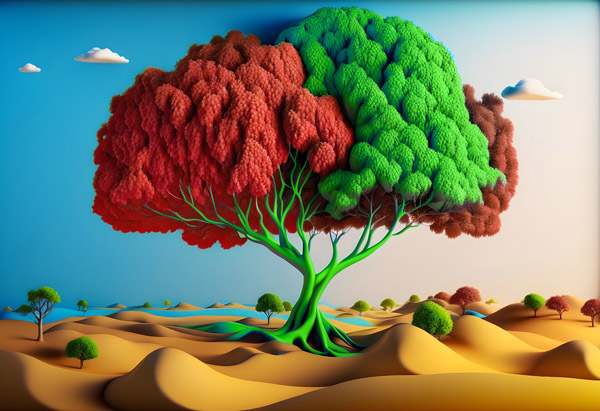 מדבקת טפט | עץ במדבר ירוק אדום